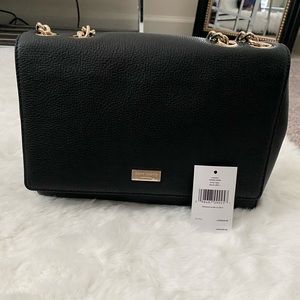 Kate Spade, Black, Gold Hardware, 2 Pockets inside, Leather,Like New,Chain Strap
